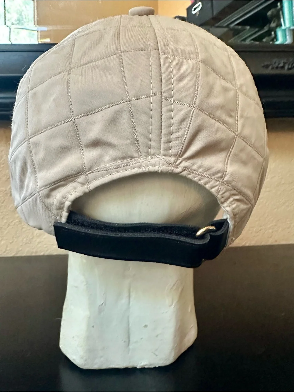 CC Beige Quilted Baseball Cap with Black Logo